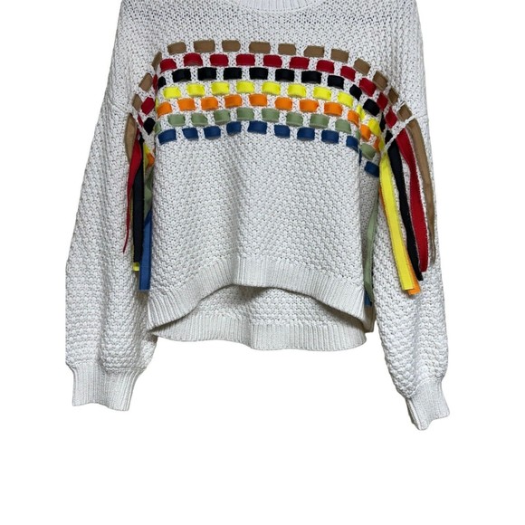 Alice and Olivia Claudette Ribbon Fringe Sweater Women’s Size Large - Picture 5 of 11